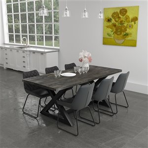 Ens. salle à manger moderne rustique avec table noire de Worlwide Homefurnishings, gris/argent, 7 pièces