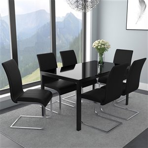 Worldwide Homefurnishings Contemporary Dining Set with Black Glass Table - Black - 7 Pcs