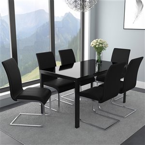 Ens. de salle à manger contemporain avec table en verre noir de Worldwide Homefurnishings, noir, 7 pièces