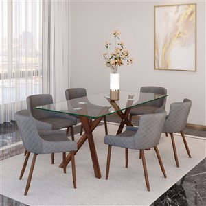 Ens. de salle à manger contemporain avec table en verre de Worldwide Homefurnishings, argent/gris, 7 morceaux