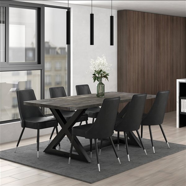 Worldwide Homefurnishings Industrial Chic Dining Set with Black Table - Gray/Silver - 7 Pcs