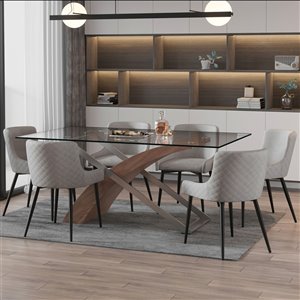 Worldwide Homefurnishings Contemporary Dining Set with Glass Table - Gray/Silver - 7 Pcs