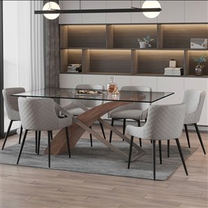Ens. de salle à manger contemporain avec table en verre de Worldwide Homefurnishings, argent/gris, 7 pièces