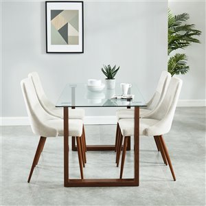 Worldwide Homefurnishings Contemporary Dining Set with Glass Table - Cream/Beige/Almond - 5 Pieces
