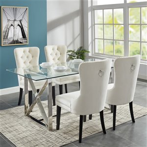 Worldwide Homefurnishings Contemporary Dining Set with Glass Table - Almond/Cream/Beige - 5 Pcs