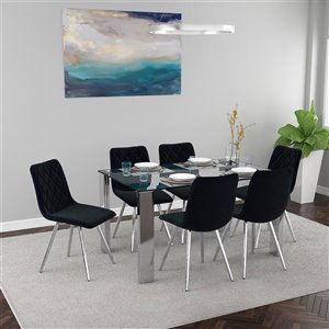 Ens. de salle à manger contemporain avec table en verre de Worldwide Homefurnishings, noir, 7 pièces