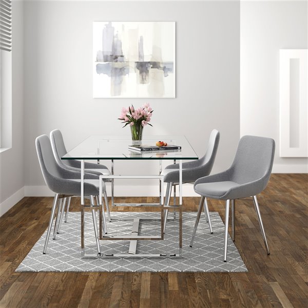 Glass Table Chrome Legs Silver Gray, Gray Dining Room Set With Glass Table