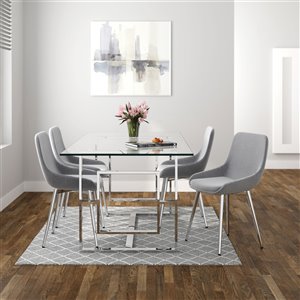 Worldwide Homefurnishings Contemporary Dining Set with Glass Table/Chrome Legs - Silver/Gray - 5 Pcs