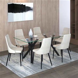 Worldwide Homefurnishings Contemporary Dining Set with Glass Table - Cream/Almond/Beige - 7 Pcs