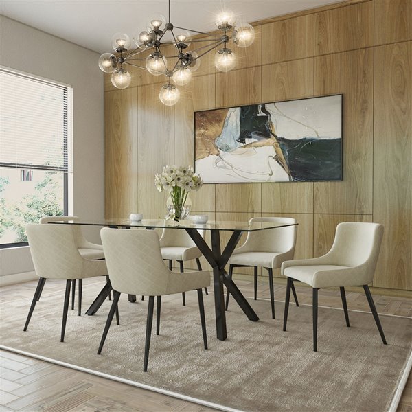 Glass Table Beige Cream Almond, Contemporary Dining Room Images