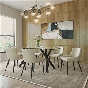 Worldwide Homefurnishings Contemporary Dining Set with Glass Table - Beige/Cream/Almond - 7 Pieces