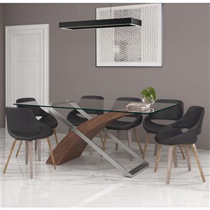 Ens. de salle à manger contemporain avec table en verre de Worldwide Homefurnishings, gris/argent, 7 pièces
