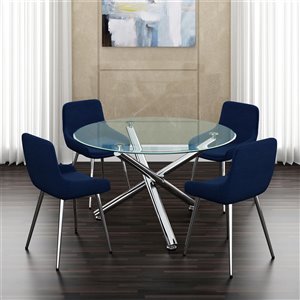 Worldwide Homefurnishings Contemporary Dining Set with Glass Table - Blue - 5 Pieces