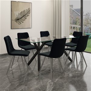Ens. de salle à manger contemporain avec table en verre de Worldwide Homefurnishings, noir, 7 pièces