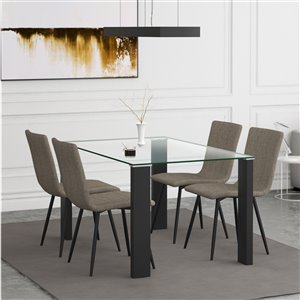 Ens. de salle à manger contemporain avec table en verre de Worldwide Homefurnishings, gris/argent, 5 pièces