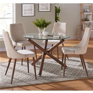 Worldwide Homefurnishings Mid-Century Dining Set with Glass Table - Cream/Beige/Almond - 5 Pcs