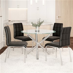Worldwide Homefurnishings Contemporary Dining Set with Glass Table - Black - 5 Pcs