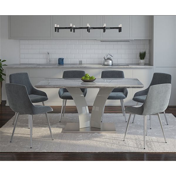 Ens. de salle à manger contemporain avec table grise de Worldwide Homefurnishings, gris/argent, 7 pièces