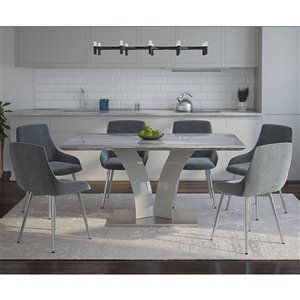 Ens. de salle à manger contemporain avec table grise de Worldwide Homefurnishings, gris/argent, 7 pièces