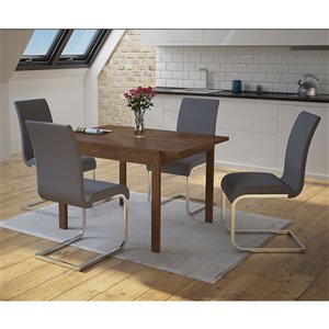 Ens. de salle à manger moderne de mi-siecle avec table en noyer de Worldwide Homefurnishings, argent/gris, 5 morceaux