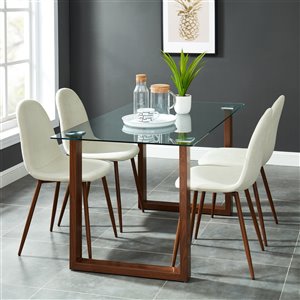 Ens. de salle à manger contemporain avec table en verre de Worldwide Homefurnishings, crème/amande/beige, 5 pièces