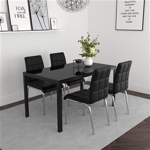 Worldwide Homefurnishings Contemporary Dining Set with Black Glass Table - Black - 5 Pcs