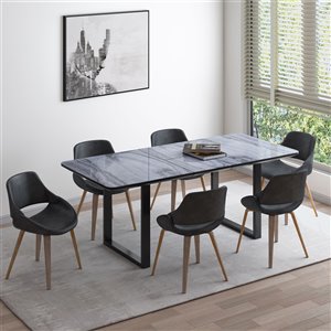 Ens. de salle à manger contemporain avec table noire de Worldwide Homefurnishings, gris/argent, 7 pièces