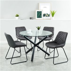 Ens. de salle à manger contemporain avec table en verre de Worldwide Homefurnishings, argent/gris, 5 pièces