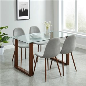 Worldwide Homefurnishings Contemporary Dining Set with Glass Table - Silver/Frayr - 5 Pieces