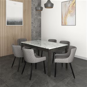 Ens. de salle à manger contemporain avec table grise de Worldwide Homefurnishings, gris/argent, 7 pièces