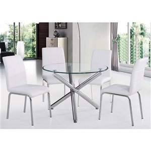 Worldwide Homefurnishings Contemporary Dining Set - Glass Table - White - 5 Pcs