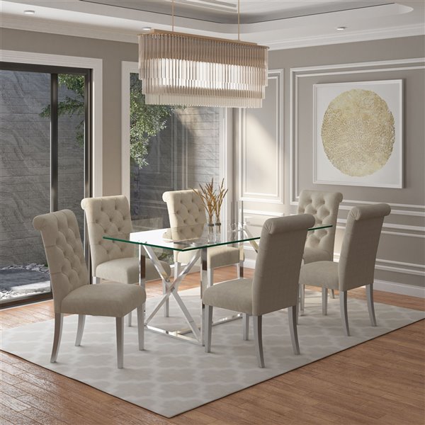 Worldwide Homefurnishings Contemporary Dining Set with Glass Table - Almond/Beige/Cream - 5 Pcs