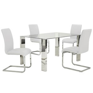Worldwide Homefurnishings Contemporary Dining Set with Glass Table - White - 5 Pcs