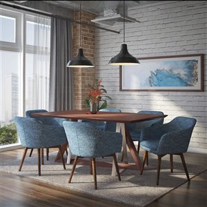 Worldwide Homefurnishings Contemporary Dining Set with Walnut Table - Blue - 7 Pcs