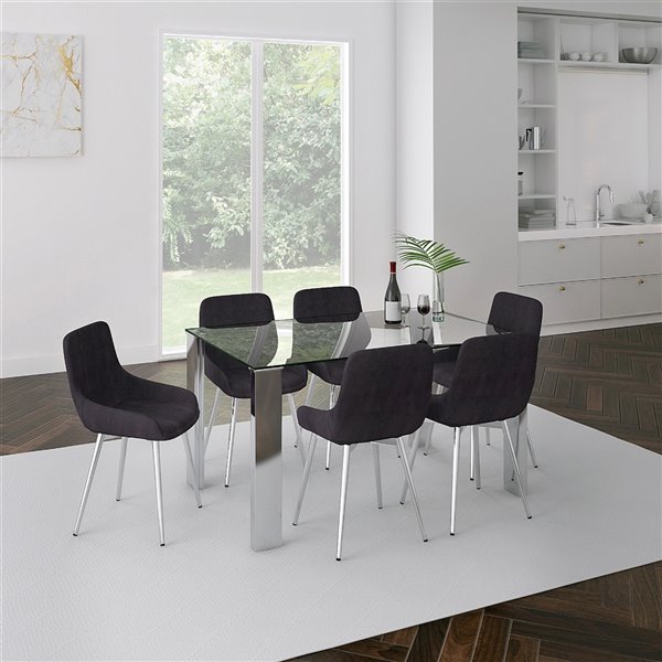 Worldwide Homefurnishings Contemporary Dining Set with Glass Table - Black - 7 Pcs