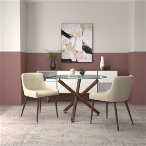 Ens. de salle à manger moderne de mi-siecle avec table en verre de Worldwide Homefurnishings, crème/beige/amande, 3 pièces