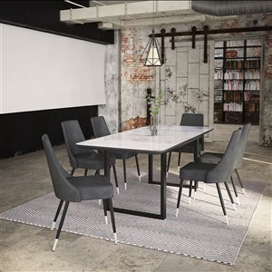Worldwide Homefurnishings Contemporary Dining Set with Black Table - Gray/Silver - 7 Pcs