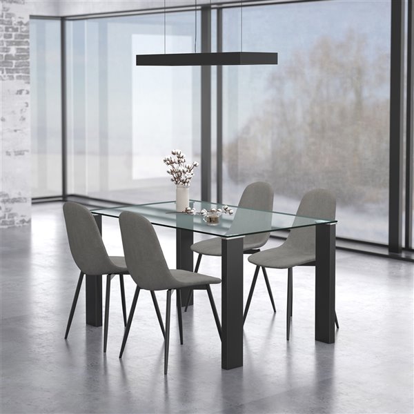 Worldwide Homefurnishings Contemporary Dining Set with Glass Table - Gray/Silver - 5 Pcs