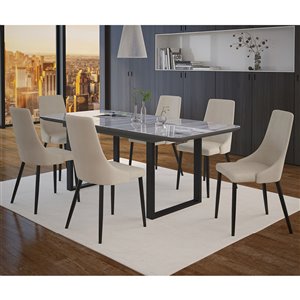Worldwide Homefurnishings Contemporary Dining Set with Black Table - Cream/Beige/Almond - 7 Pcs