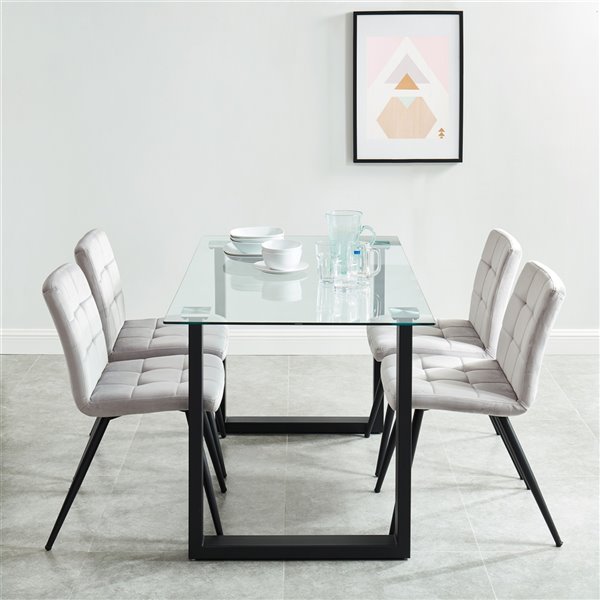 Worldwide Homefurnishings  Contemporary Dining Set and Glass Table/Chrome Legs - Silver/Gray - 5 Pcs