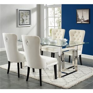 Worldwide Homefurnishings Contemporary Dining Set with Glass Table - Cream/Beige/Almond - 5 Pieces