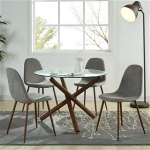 Worldwide Homefurnishings Mid-Century Dining Set with Glass Table - Gray/Silver - 5 Pcs