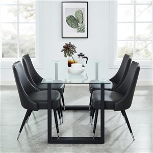Worldwide Homefurnishings Contemporary Dining Set with Glass Table/Black Legs - Silver/Gray - 5 Pcs