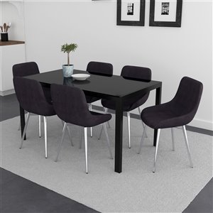 Ens. de salle à manger contemporain avec table en verre noir de Worldwide Homefurnishings, noir, 7 pièces