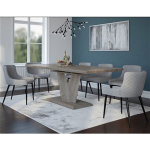 Worldwide Homefurnishings Rustic Modern Dining Set with Oak Table - Gray/Silver - 7 Pieces