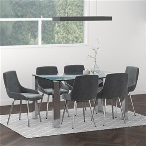 Worldwide Homefurnishings Contemporary Dining Set with Glass Table - Silver/Gray - 7 Pcs