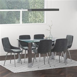 Ensemble de salle à manger contemporain avec table en verre de Worldwide Homefurnishings, gris/argent, 7 morceaux
