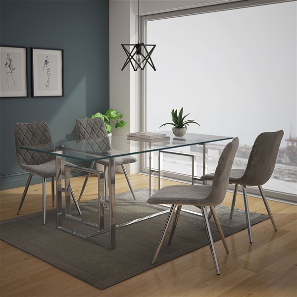 Glass Table Chrome Legs Gray Silver, Gray Dining Room Set With Glass Table