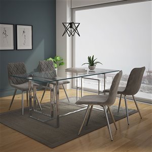 Ensemble de salle à manger contemporain de Worldwide Homefurnishings avec table en verre, gris/argent, 5 pièces