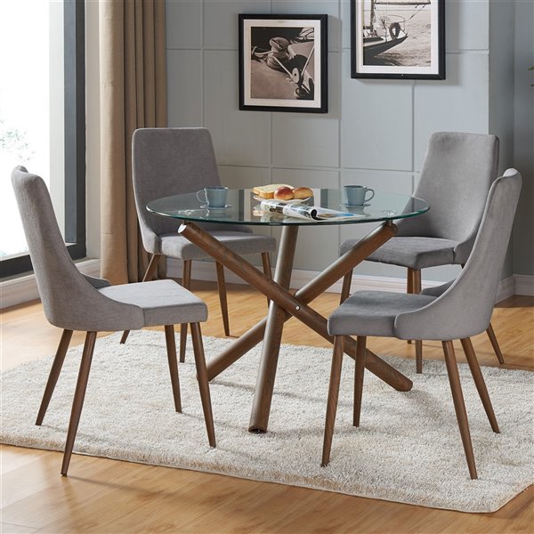 Worldwide Homefurnishings Mid-Century Dining Set with Glass Table - Silver/Gray - 5 Pcs